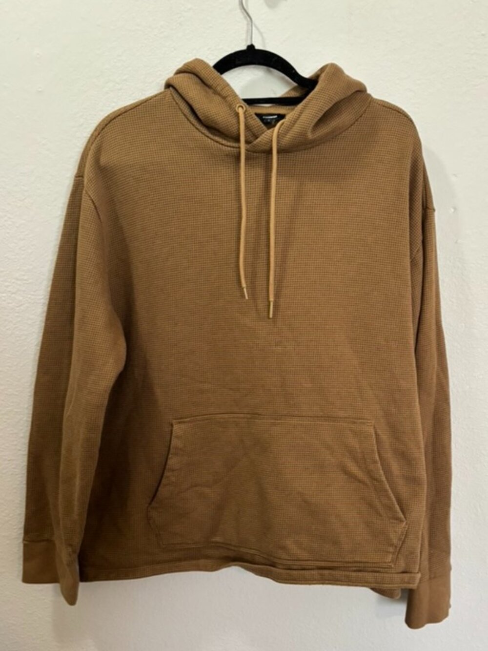 Express Brown Waffle Knit Cozy Casual Pullover Hoodie Size XL
